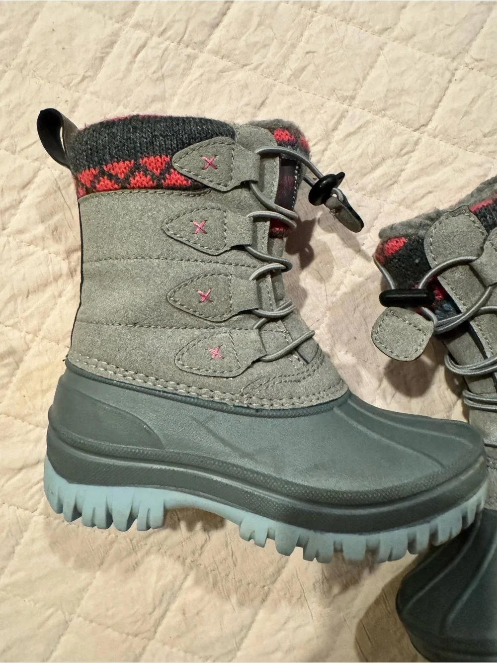 Kids Waterproof Snow Boots - Gray with Pink Accents